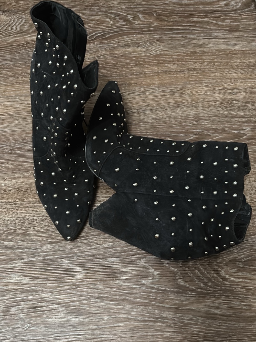 Studded Black Suede Ankle Boots - Women's Fashion Booties